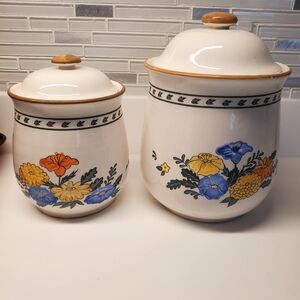 Vintage Ceramic Canister Set, M Kamenstein, Floral, Kitchen Storage with Lid.